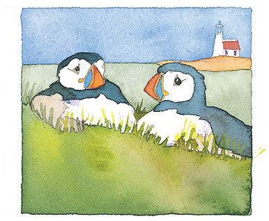 Two Puffins and a Lighthouse Limited Edition Print-0