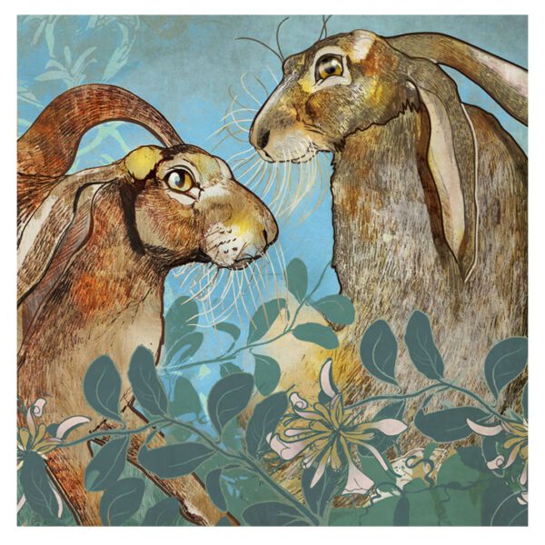 Hares in the Honeysuckle Greetings Card-0