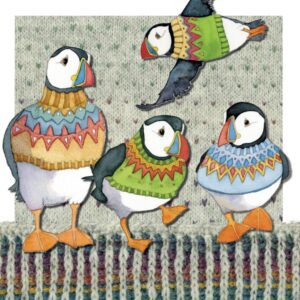 Four Woolly Puffins - Greetings Card-0
