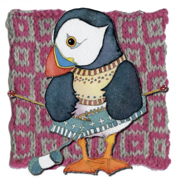 Knitting Woolly Puffins - Greetings Card-0