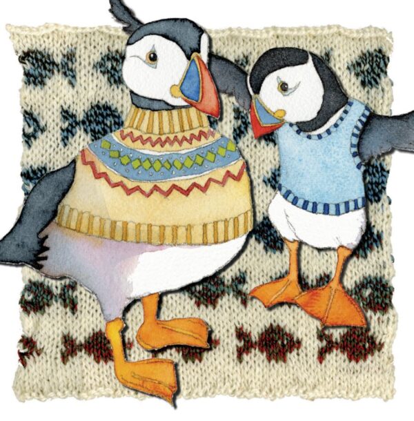 Two Woolly Puffins - Greetings Card-0