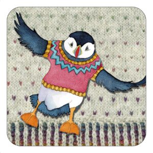 Flying Woolly Puffins Single Coaster-0