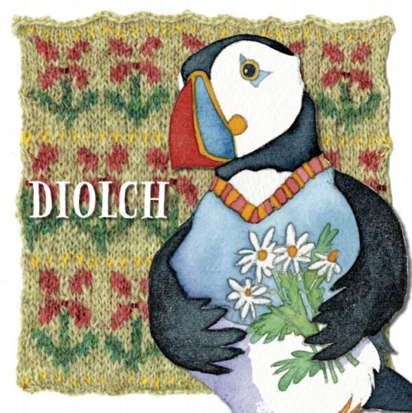 Welsh Woolly Puffin Thank You - (Diolch) Greetings Card-0